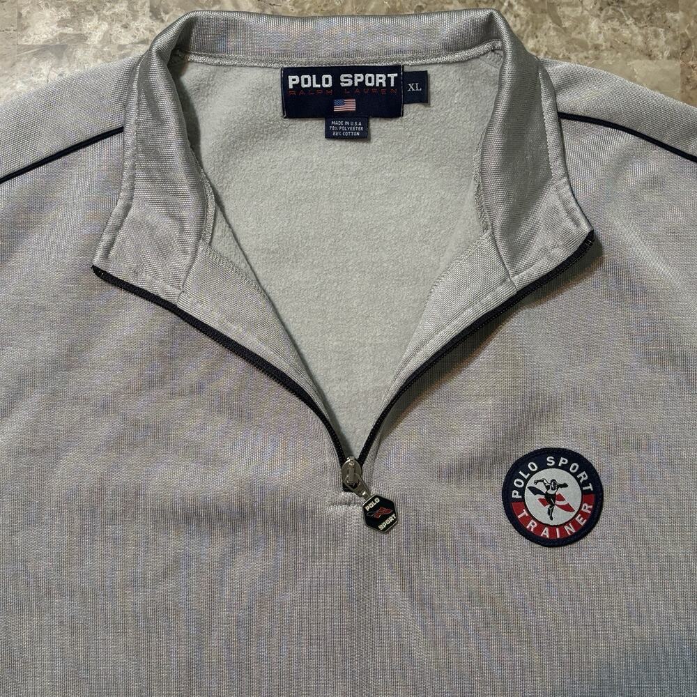Polo Sport Ralph Lauren Sweater Mens XL Grey Quarter Zip Cookie Patch Trainer